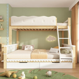 Btm Kids Bunk Bed, 90+135X190Cm Wooden Bunk Bed With Drawers  And Side Bookshelf, White  And Natural - thumbnail 9