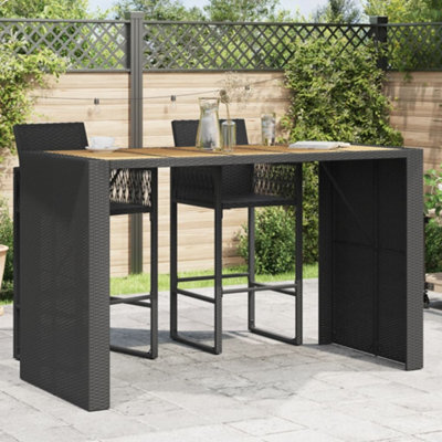 Berkfield Garden Bar Table With Acacia Wood Top Black 185X80X110 Cm Poly Rattan - image 1