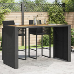Berkfield Garden Bar Table With Acacia Wood Top Black 185X80X110 Cm Poly Rattan - thumbnail 1