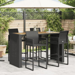 Berkfield Garden Bar Table With Acacia Wood Top Black 185X80X110 Cm Poly Rattan - thumbnail 3