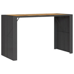 Berkfield Garden Bar Table With Acacia Wood Top Black 185X80X110 Cm Poly Rattan - thumbnail 2