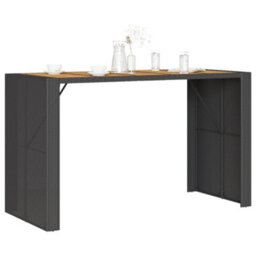 Berkfield Garden Bar Table With Acacia Wood Top Black 185X80X110 Cm Poly Rattan - thumbnail 4
