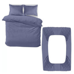 Ameha Washed Blue Striped Microfibre Bedding Set King, Reversible & Breathable Duvet Cover, Fitted Sheet & Pillowcases - thumbnail 2