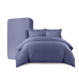 Ameha Washed Blue Striped Microfibre Bedding Set King, Reversible & Breathable Duvet Cover, Fitted Sheet & Pillowcases - thumbnail 3