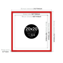 "20X20"" Red Picture Frame - 20X20"" Square Frame With 19X19"" Mount For 20X20""/19X19"" Pictures Vintage Style Gallery Wall, 1 Pack" - thumbnail 2