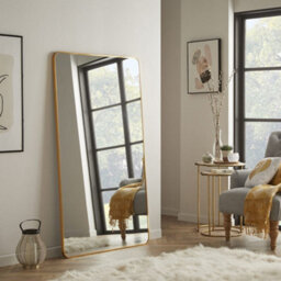 The Online Mirror Shop Wall Mirror Camden Rectangular Shape With Brushed Gold Metal Frame For Leaning In Bedroom- H150Cm X W85Cm X D3Cm