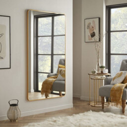 The Online Mirror Shop Wall Mirror Camden Rectangular Shape With Brushed Gold Metal Frame For Leaning In Bedroom- H150Cm X W85Cm X D3Cm - thumbnail 2