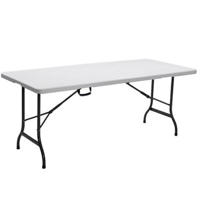 Novecrafto Folding Table White 180Cm Surface - Sturdy Steel Frame Trestle Table, Powder Coated Foldable Table - Camping Table For 6 Person - image 1