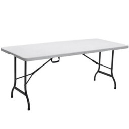 Novecrafto Folding Table White 180Cm Surface - Sturdy Steel Frame Trestle Table, Powder Coated Foldable Table - Camping Table For 6 Person