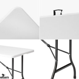 Novecrafto Folding Table White 180Cm Surface - Sturdy Steel Frame Trestle Table, Powder Coated Foldable Table - Camping Table For 6 Person - thumbnail 8