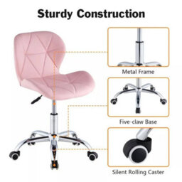 Adjustable Cushioned Computer Desk Office Chair Chrome Legs Swivel Vanity Stool - thumbnail 3