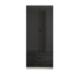 Urbn-Living Urbnliving Height 180Cm Glossy Grey Carcass & Black Drawers Tall 2 Door Wardrobe Bedroom Storage Hanging Rail Modern Furniture - thumbnail 2