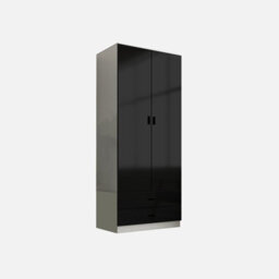 Urbn-Living Urbnliving Height 180Cm Glossy Grey Carcass & Black Drawers Tall 2 Door Wardrobe Bedroom Storage Hanging Rail Modern Furniture - thumbnail 3