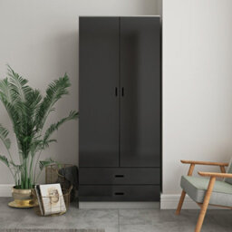 Urbn-Living Urbnliving Height 180Cm Glossy Grey Carcass & Black Drawers Tall 2 Door Wardrobe Bedroom Storage Hanging Rail Modern Furniture - thumbnail 4