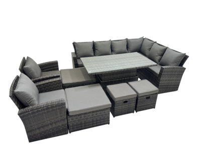 Fimous 12 Seat Rattan Garden Furniture Corner Sofa Set Outdoor Adjustable Lifting Dining Or Coffee Table Set With 4 Footstools - image 1