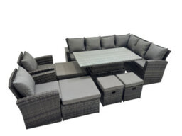 Fimous 12 Seat Rattan Garden Furniture Corner Sofa Set Outdoor Adjustable Lifting Dining Or Coffee Table Set With 4 Footstools - thumbnail 1