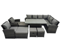 Fimous 12 Seat Rattan Garden Furniture Corner Sofa Set Outdoor Adjustable Lifting Dining Or Coffee Table Set With 4 Footstools - thumbnail 2