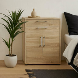 Wyld Haus Dris Natural Oak Effect Bookcase With 1 Shelf And 4 Drawers - thumbnail 1