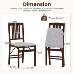 Gainoom Folding Grey Dining Chairs Set Of 2 Wooden Kitchen Side Chairs W/ Padded Seat - thumbnail 2