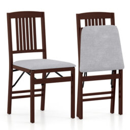 Gainoom Folding Grey Dining Chairs Set Of 2 Wooden Kitchen Side Chairs W/ Padded Seat - thumbnail 1