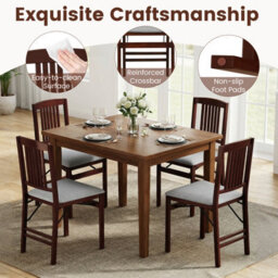 Gainoom Folding Grey Dining Chairs Set Of 2 Wooden Kitchen Side Chairs W/ Padded Seat - thumbnail 6