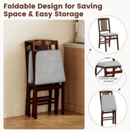 Gainoom Folding Grey Dining Chairs Set Of 2 Wooden Kitchen Side Chairs W/ Padded Seat - thumbnail 9