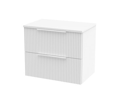 Balterley Tixall Fluted 2 Drawer Wall Hung Vanity Unit With Worktop, Satin White, 600mm - image 1