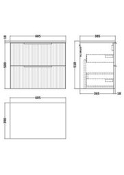 Balterley Tixall Fluted 2 Drawer Wall Hung Vanity Unit With Worktop, Satin White, 600mm - thumbnail 2
