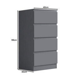 Fwstyle Carlton Dark Grey 4 Drawer Chest (H) 99Cm (W) 40Cm (D) 40Cm - thumbnail 6