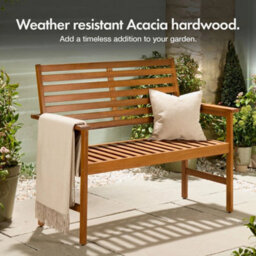 2 Seater Acacia Wood Garden Bench Outdoor Wooden Seat - thumbnail 4