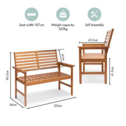 2 Seater Acacia Wood Garden Bench Outdoor Wooden Seat - thumbnail 2