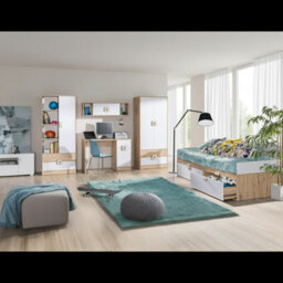 Nico Iii Modern Youth Bedroom Furniture Set Light Oak Front White Grips Light Oak - thumbnail 2