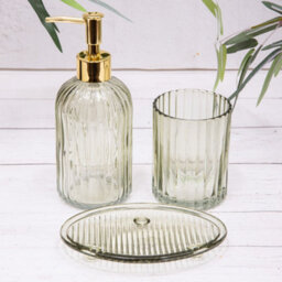 Annibells 3 Ribbed Glass Bathroom Soap Dispenser Set (15362) - Green