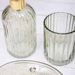 Annibells 3 Ribbed Glass Bathroom Soap Dispenser Set (15362) - Green - thumbnail 2