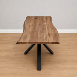 n.A. Rustic Brown Dark Wood-Effect Wavy Dining Table With X-Shaped Metal Legs, 117X77X75Cm - thumbnail 4
