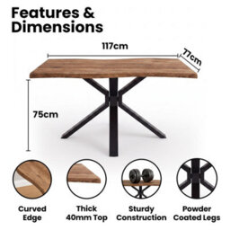 n.A. Rustic Brown Dark Wood-Effect Wavy Dining Table With X-Shaped Metal Legs, 117X77X75Cm - thumbnail 3