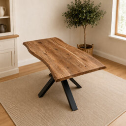 n.A. Rustic Brown Dark Wood-Effect Wavy Dining Table With X-Shaped Metal Legs, 117X77X75Cm - thumbnail 2