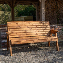 Samuel Alexander Charles Taylor Hand Made Traditional 3 Seater Chunky Rustic Wooden Garden Bench Furniture Assembled - thumbnail 1
