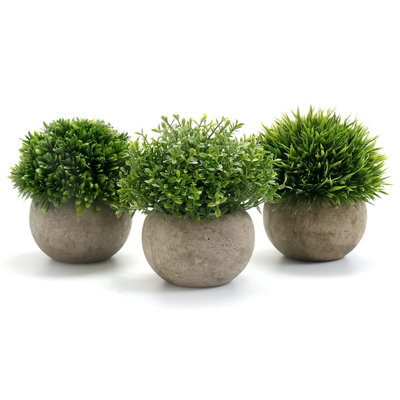 3 Pack Artificial Plants In Grey Pots, 9.5 X 13 Cm, For Living Room, Balcony, Bedroom, Table Decoration - image 1