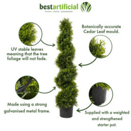 Pair Of Best Artificial 4Ft - 120Cm Green Cedar Spiral Twist Topiary Trees - Suitable For Outdoor Use - thumbnail 2