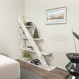 Decorotika Pisagor Corner Bookcase Shelving Unit White Marble Effect - thumbnail 3