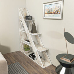 Decorotika Pisagor Corner Bookcase Shelving Unit White Marble Effect - thumbnail 2