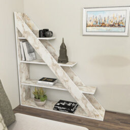 Decorotika Pisagor Corner Bookcase Shelving Unit White Marble Effect - thumbnail 1