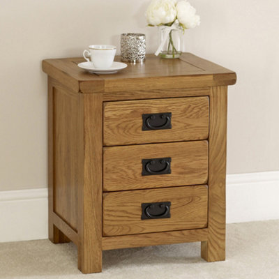The Furniture Market Rustic Oak 3 Drawer Bedside Table Solid Oak Nightstand With 3 Storage Drawers Sturdy & Stylish Bedside Cabinet Ideal For Bedrooms