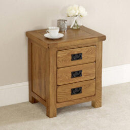 The Furniture Market Rustic Oak 3 Drawer Bedside Table Solid Oak Nightstand With 3 Storage Drawers Sturdy & Stylish Bedside Cabinet Ideal For Bedrooms - thumbnail 2