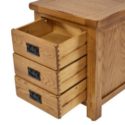 The Furniture Market Rustic Oak 3 Drawer Bedside Table Solid Oak Nightstand With 3 Storage Drawers Sturdy & Stylish Bedside Cabinet Ideal For Bedrooms - thumbnail 4