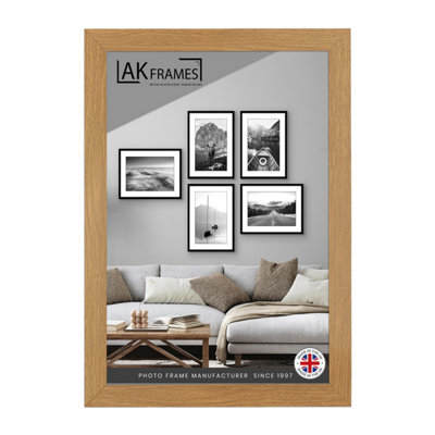 "AK Frames Sleek 9X7"" Oak Thin Modern Picture Frame - Slim And Design For Posters, Prints And Photos - Elegant Wall Frame Decor" - image 1