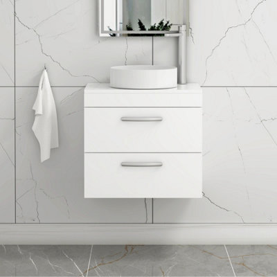 Royal Bathrooms Turin 500mm Wall Mounted Bathroom Vanity Unit With Sink 2 Drawer Gloss White & Art Countertop Basin - image 1