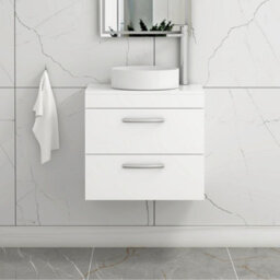 Royal Bathrooms Turin 500mm Wall Mounted Bathroom Vanity Unit With Sink 2 Drawer Gloss White & Art Countertop Basin - thumbnail 1