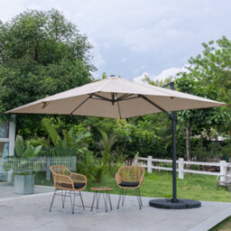 Living And Home 3M Large Square Canopy Rotatable Tilting Garden Rome Umbrella Cantilever Parasol With Fan Shaped Base, Taupe - thumbnail 1